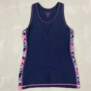 LAAIN activewear black tank with camo print side panels